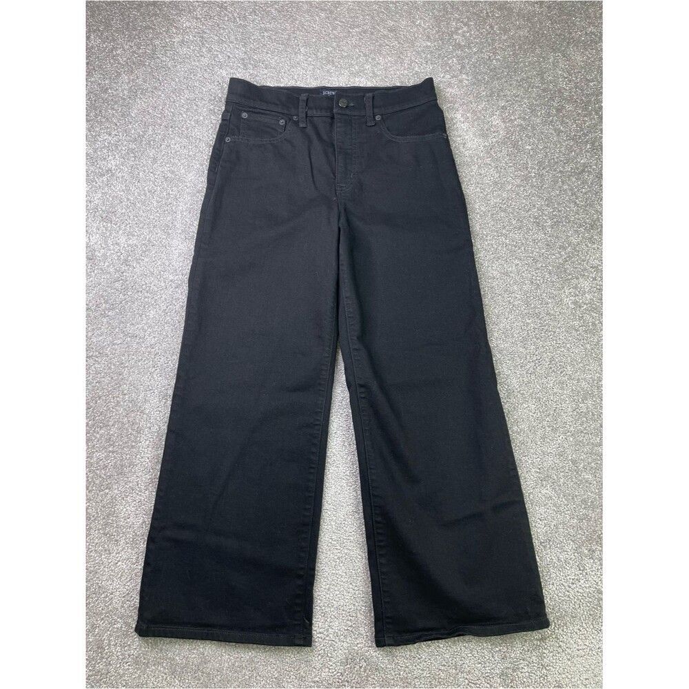 J. Crew Factory Jeans Women's 28 Black Wide Leg Cropped Slim Fit High Rise Denim - Picture 1 of 11